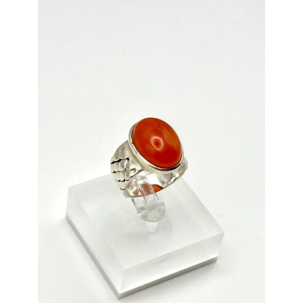 Carnelian Snake Skin Band Sterling Silver‎ Handmade Ring Size 8.5